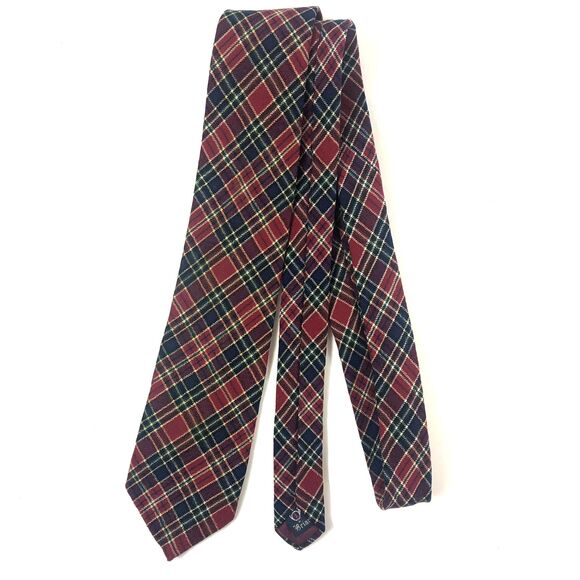 Vintage Briar All-Wool Scotland Tartan Plaid Neck Tie Red Navy Green Rare - Picture 2 of 9